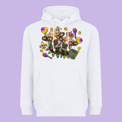 Mardi Gras Heifers Heavyweight Hoodie Designed By Howdyjamesfarm