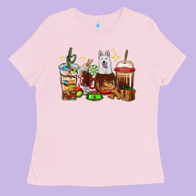 Christmas Coffee Cups With White Shepherd Ladies Tee Designed By Ranaportraitstore