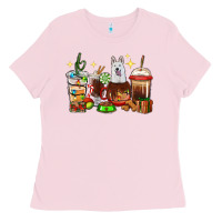 Bubblegum Pink Christmas coffee cups with White Shepherd Ladies Tee - RanaPortraitStore