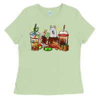 Matcha Christmas coffee cups with White Shepherd Ladies Tee - RanaPortraitStore