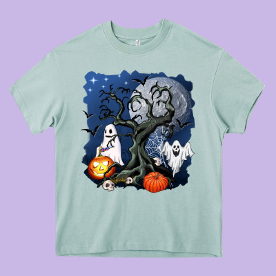 Halloween Tree And Ghosts Heavy Core Tee Designed By Adodesignshop