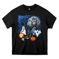Black halloween tree and ghosts Heavy Core Tee - AdoDesignShop