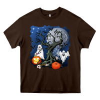 Chocolate Brown halloween tree and ghosts Heavy Core Tee - AdoDesignShop