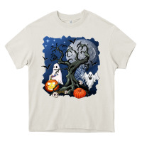 Cream halloween tree and ghosts Heavy Core Tee - AdoDesignShop