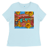 Baby Blue american flag firefighter wife Ladies Tee - HRA Design Shop
