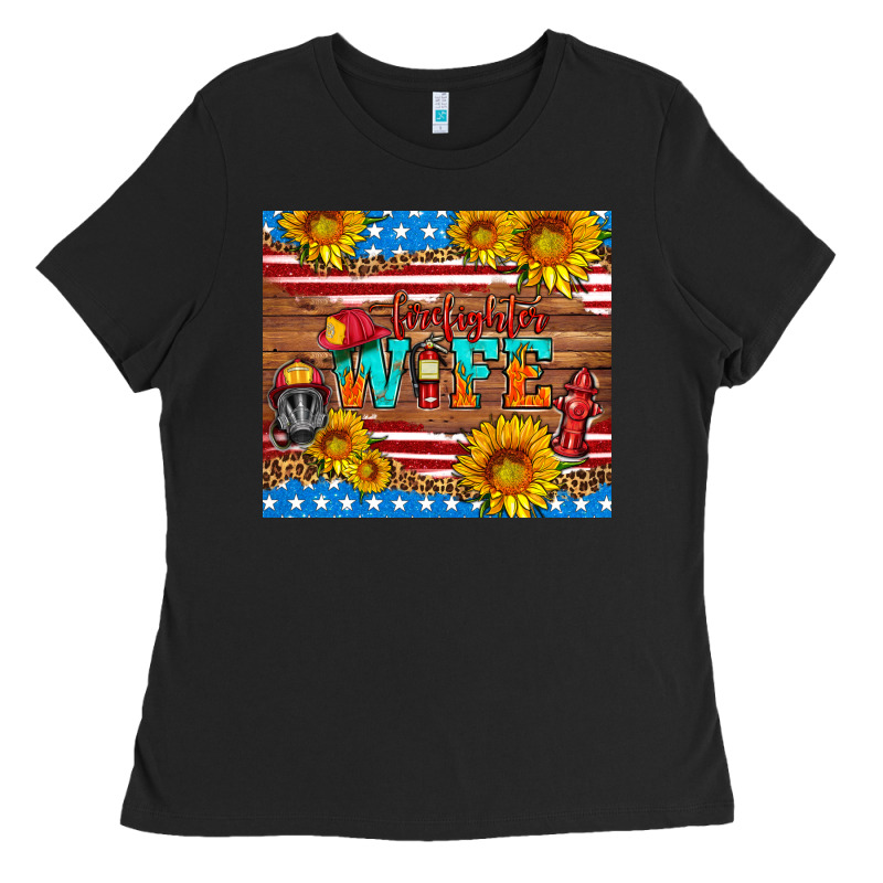 American Flag Firefighter Wife Ladies Tee by HRA Design Shop | Teevron
