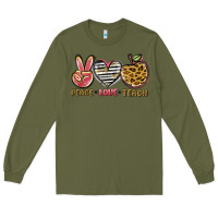 Army Green peace love teach Long Sleeve Tee - NancyCooperArtShop