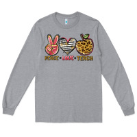 Heather Grey peace love teach Long Sleeve Tee - NancyCooperArtShop