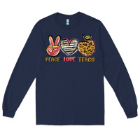 Navy peace love teach Long Sleeve Tee - NancyCooperArtShop