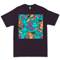 Plum valentines day cupid and neon heart seamless pattern Premium Tee - BundleAndBundleShop
