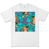 White valentines day cupid and neon heart seamless pattern Premium Tee - BundleAndBundleShop