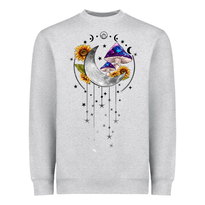 Moon And Mushrooms With Sunflower Heavyweight Sweatshirt by MaliasSmallBusiness | Teevron