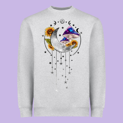 Moon And Mushrooms With Sunflower Heavyweight Sweatshirt Designed By Maliassmallbusiness