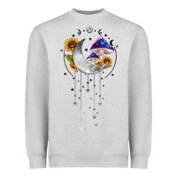 Heather Grey moon and mushrooms with sunflower Heavyweight Sweatshirt - MaliasSmallBusiness
