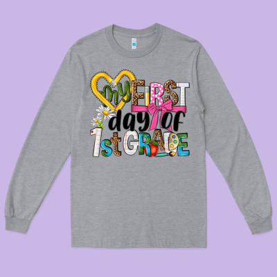 My First Day Of 1st Grade Long Sleeve Tee Designed By Nancycooperartshop