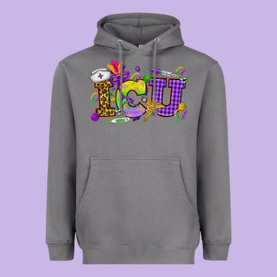 Mardi Gras Icu Nurse Heavyweight Hoodie Designed By Howdyjamesfarm