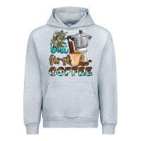 Heather Grey coffee cups but first coffee bbs Urban Hoodie - BundleAndBundleShop