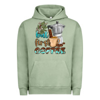 Pigment Oil Green coffee cups but first coffee bbs Urban Hoodie - BundleAndBundleShop