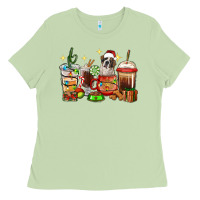 Matcha Christmas coffee cups with Saint Bernard Ladies Tee - RanaPortraitStore