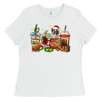 White Christmas coffee cups with Saint Bernard Ladies Tee - RanaPortraitStore