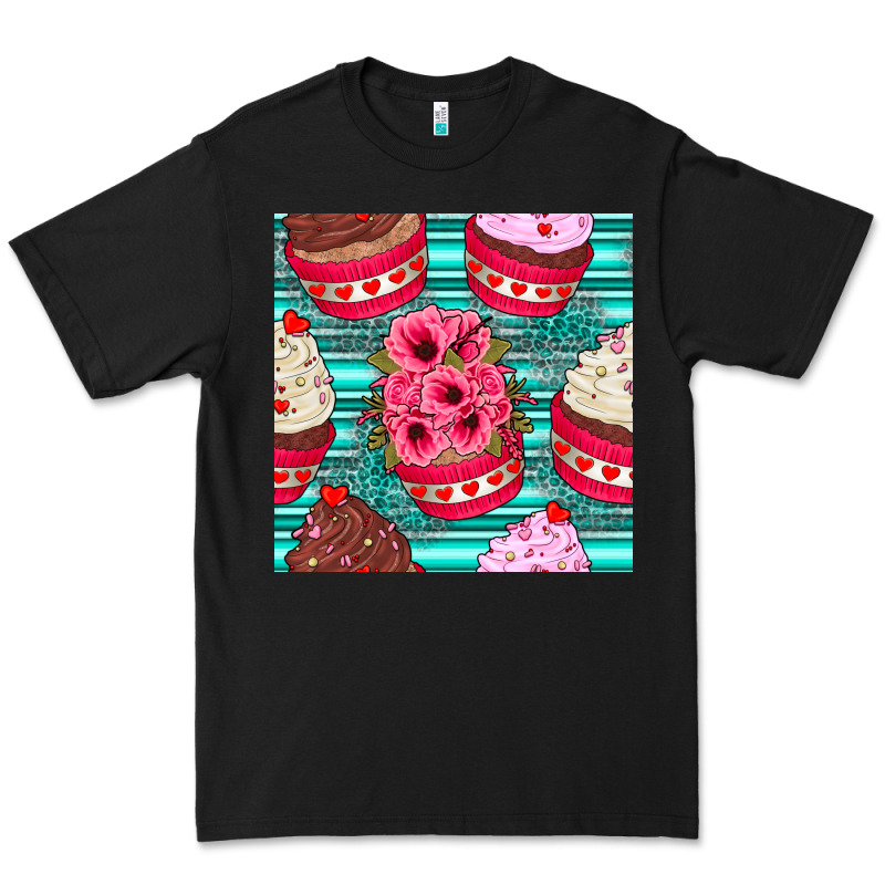 Valentines Day Flower Cupcakes And Serape Seamless Pattern Premium Tee by BundleAndBundleShop | Teevron