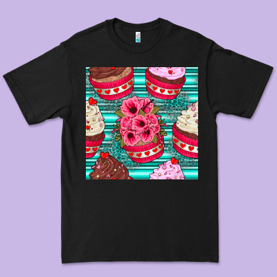 Valentines Day Flower Cupcakes And Serape Seamless Pattern Premium Tee Designed By Bundleandbundleshop