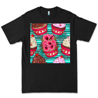 Black valentines day flower cupcakes and serape seamless pattern Premium Tee - BundleAndBundleShop