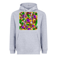 Heather Grey Mardi Gras jester had and crawfish with leopard pa Heavyweight Hoodie - HowdyJamesFarm