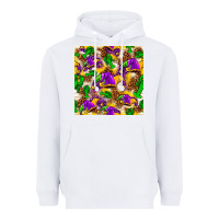 White Mardi Gras jester had and crawfish with leopard pa Heavyweight Hoodie - HowdyJamesFarm