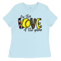 Baby Blue for the love of the game softball Ladies Tee - CowhideDigitalArt