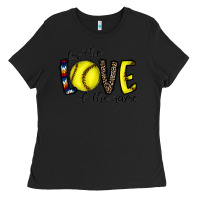 Black for the love of the game softball Ladies Tee - CowhideDigitalArt