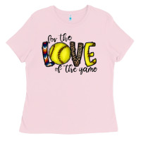Bubblegum Pink for the love of the game softball Ladies Tee - CowhideDigitalArt