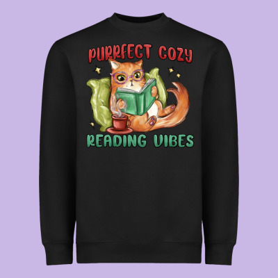 Purrfect Cozy Reading Vibes Heavyweight Sweatshirt Designed By Maliassmallbusiness