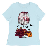 Baby Blue halloween roses wine Ladies Tee - FaDigitalArtStudio