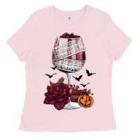 Bubblegum Pink halloween roses wine Ladies Tee - FaDigitalArtStudio