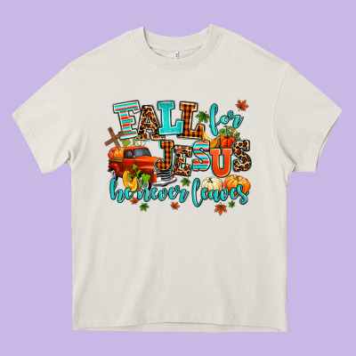 Fall For Jesus He Never Leaves Heavy Core Tee Designed By Adodesignshop