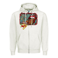 Oatmeal Heather Merry Christmas Lips Santa Zipper Hoodie - Bettercallsaul