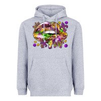 Heather Grey Mardi Gras lips Heavyweight Hoodie - HowdyJamesFarm