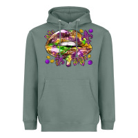 Sage Mardi Gras lips Heavyweight Hoodie - HowdyJamesFarm