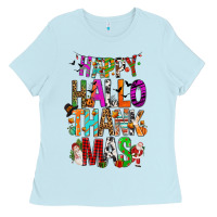 Baby Blue happy hallothankmas Ladies Tee - FaDigitalArtStudio