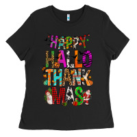 Black happy hallothankmas Ladies Tee - FaDigitalArtStudio