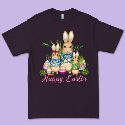 Easter Bunny Family Wıth Carrots And Eggs Premium Tee Designed By Adodesignshop