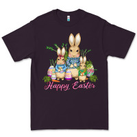 Plum easter bunny family wıth carrots and eggs Premium Tee - AdoDesignShop