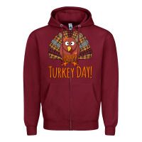 Burgundy Happy Turkey Day - Thanksgiving Party Zipper Hoodie - Bettercallsaul