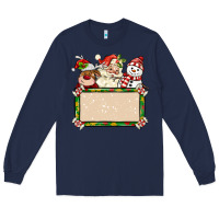 Navy santa reindeer snowman preview and costom name Long Sleeve Tee - MaliasSmallBusiness