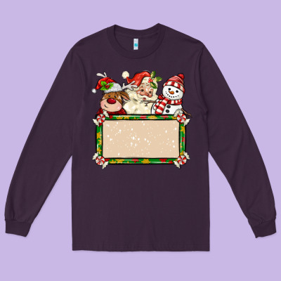 Santa Reindeer Snowman Preview And Costom Name Long Sleeve Tee Designed By Maliassmallbusiness