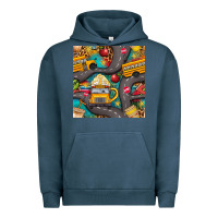 Pigment Midnight Navy school bus coffee and star with leopard seamless pattern bbs Urban Hoodie - BundleAndBundleShop