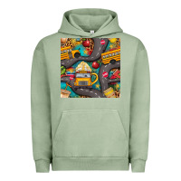 Pigment Oil Green school bus coffee and star with leopard seamless pattern bbs Urban Hoodie - BundleAndBundleShop