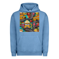 Pigment Pebble Blue school bus coffee and star with leopard seamless pattern bbs Urban Hoodie - BundleAndBundleShop