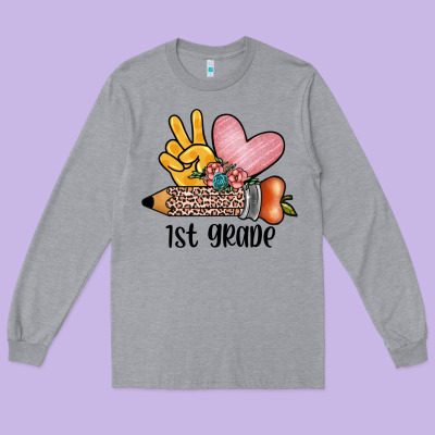 Peace Love 1st Grade Long Sleeve Tee Designed By Jahusdesignshop